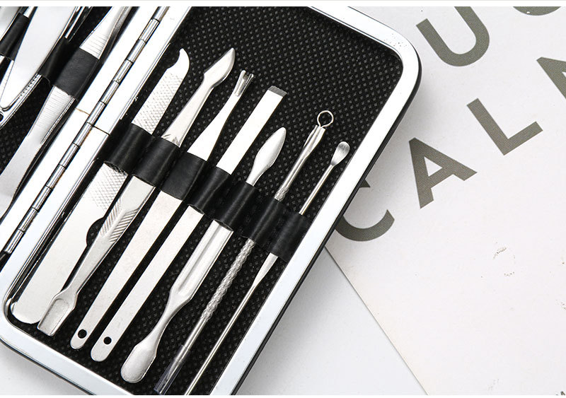 Black stainless steel 12-piece nail clipper set, portable nail trimmer, acne needle, nail art tools, gift wholesale shanilak pic 15