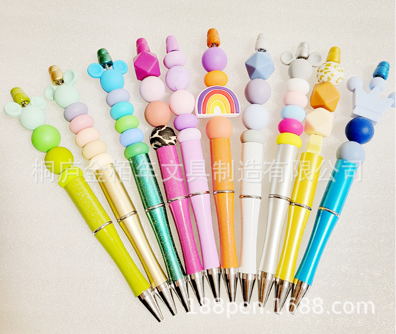 Wholesale of bead pens in stock, diy creative plastic bead ballpoint pens, UV electroplated bead pens, three-color gradient bead pens pic 18