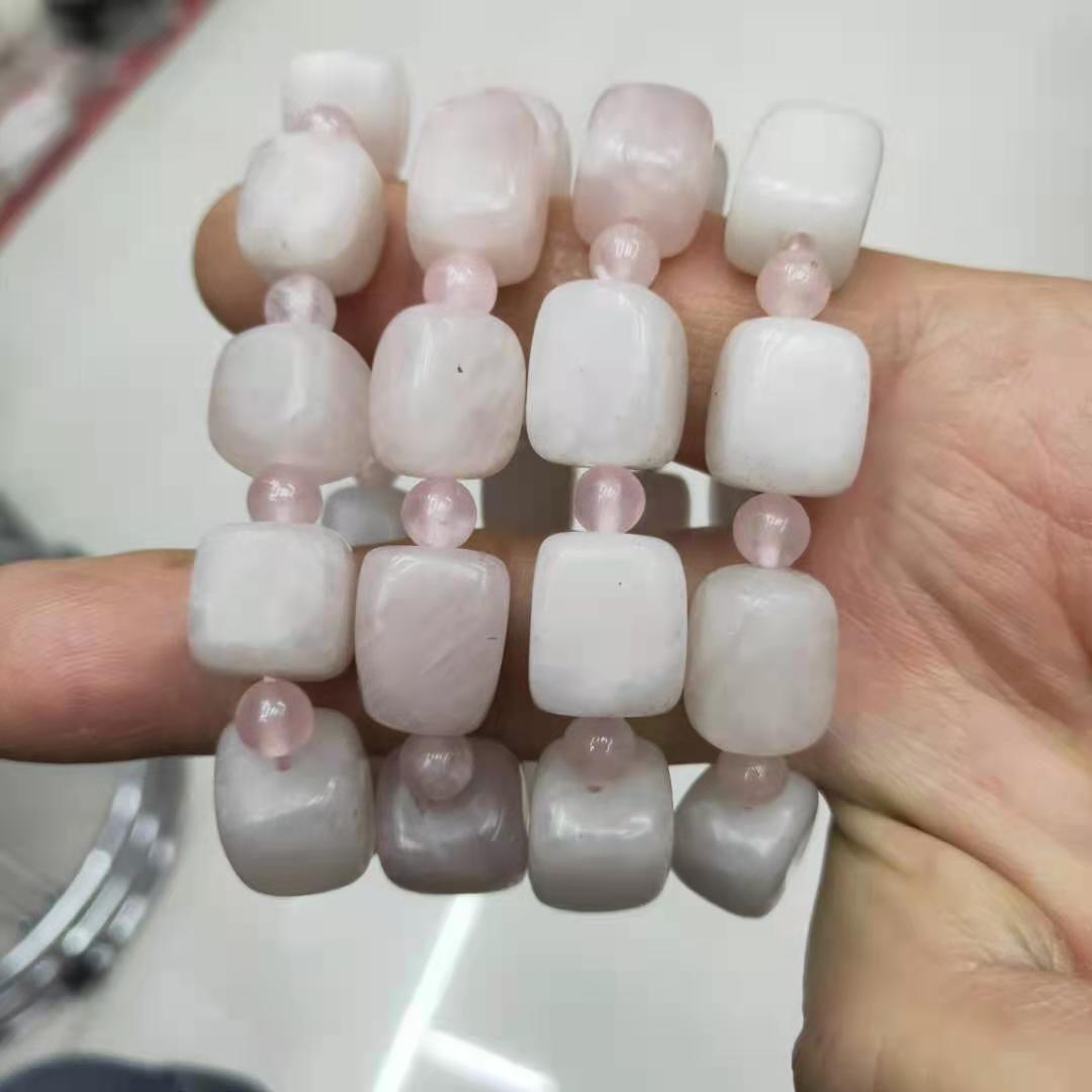 Factory wholesale of natural square rose quartz irregular combination bracelets, diy rose quartz bracelets, Buddhist prayer beads and fortune-changing jewelry pic 5