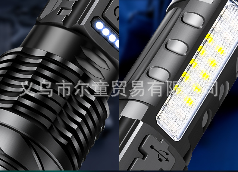 New white laser flashlight with telescopic zoom, USB charging, power display, outdoor lighting, COB side light and strong light pic 11