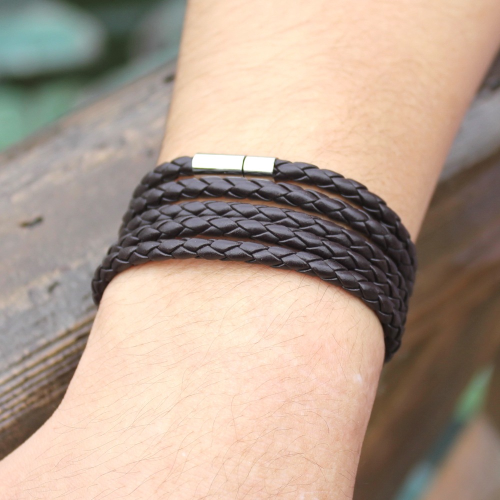 Wholesale of new style bracelets, colorful punk couple bracelets, multi-layer PU leather for men and women, charming leather pic 3