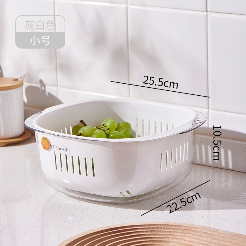 Double-layer draining basket, plastic vegetable washing basket, multi-functional kitchen and living room fruit and vegetable basket pic 3