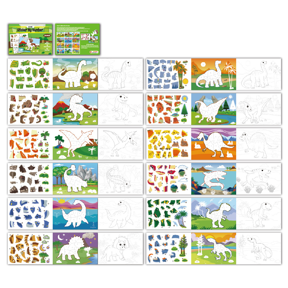 跨境亚马逊儿童贴纸书3-6岁手工diy恐龙拼图贴画书早教玩具贴纸本详情30