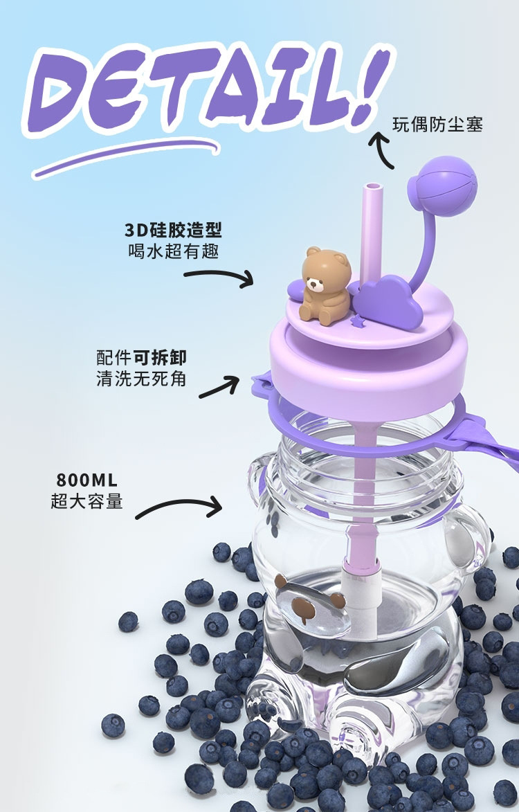可爱便携大容量小熊水杯夏季女生网红吸管杯萌兔兔爆款塑料杯批发详情11