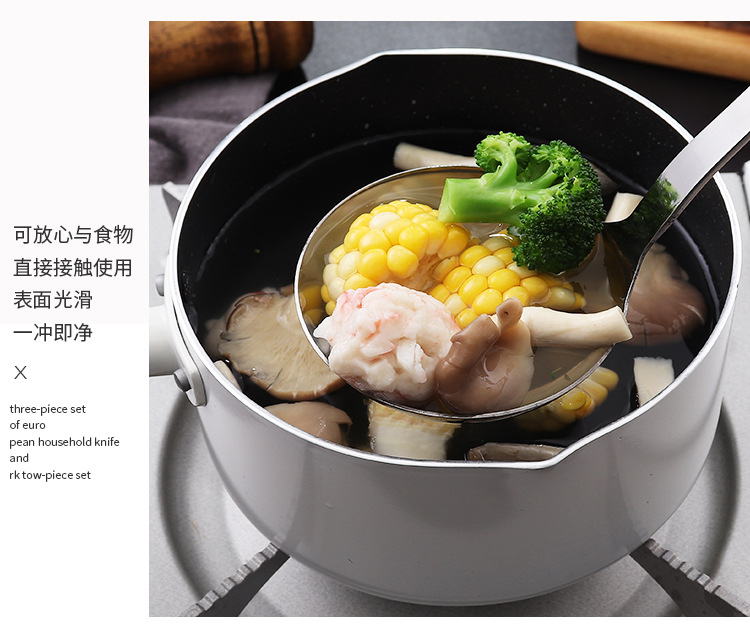 Thickened non-magnetic stainless steel spatula and strainer set, kitchen wooden handle large strainer, stir-frying spatula, cooking soup spoon wholesale pic 14