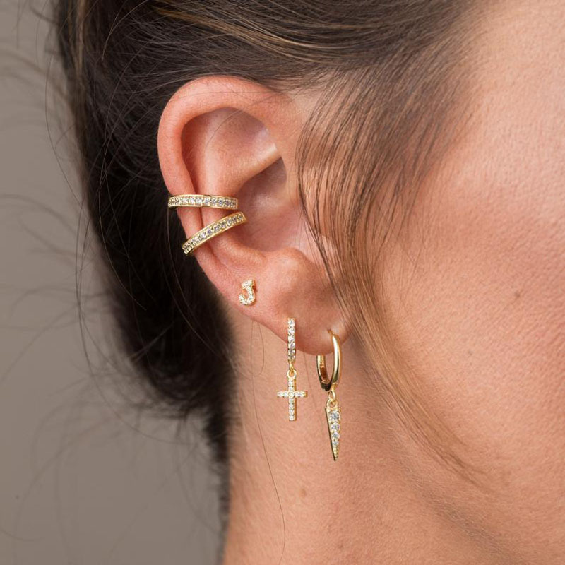 925 sterling silver earrings, personalized cross-shaped micro-inlaid zircon small ear rings, simple ear buckles, European and American accessories pic 2