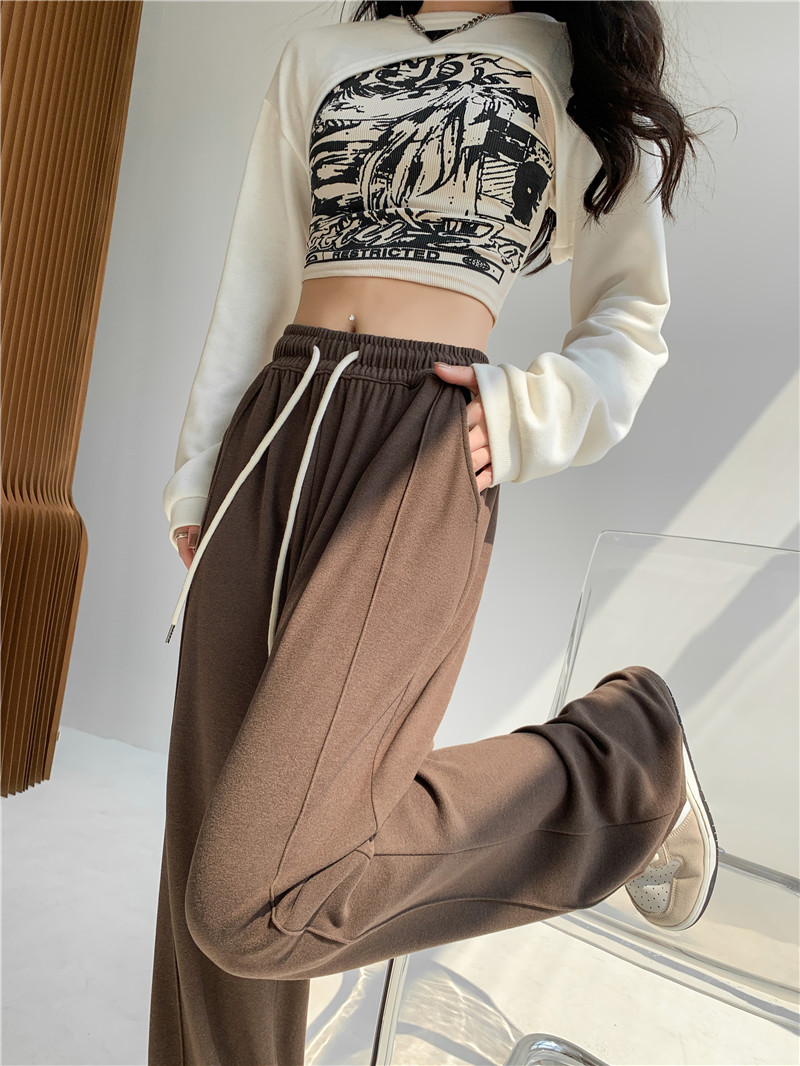 (Glutinous rice wide-leg pants) High-waisted, sagging, straight-leg wide-leg floor-length pants with a design sense, grey casual pants, trendy ins pic 15