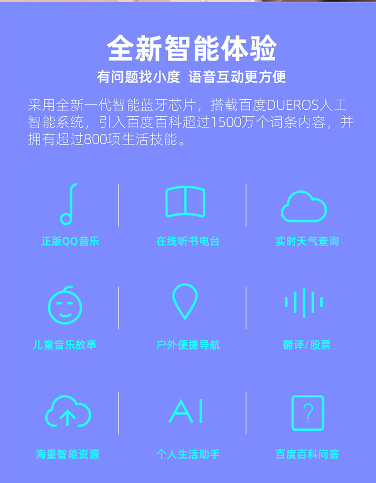 Q1智能蓝牙音箱百度AI唤醒定制logo创意卡通礼品插卡便携小音响详情5