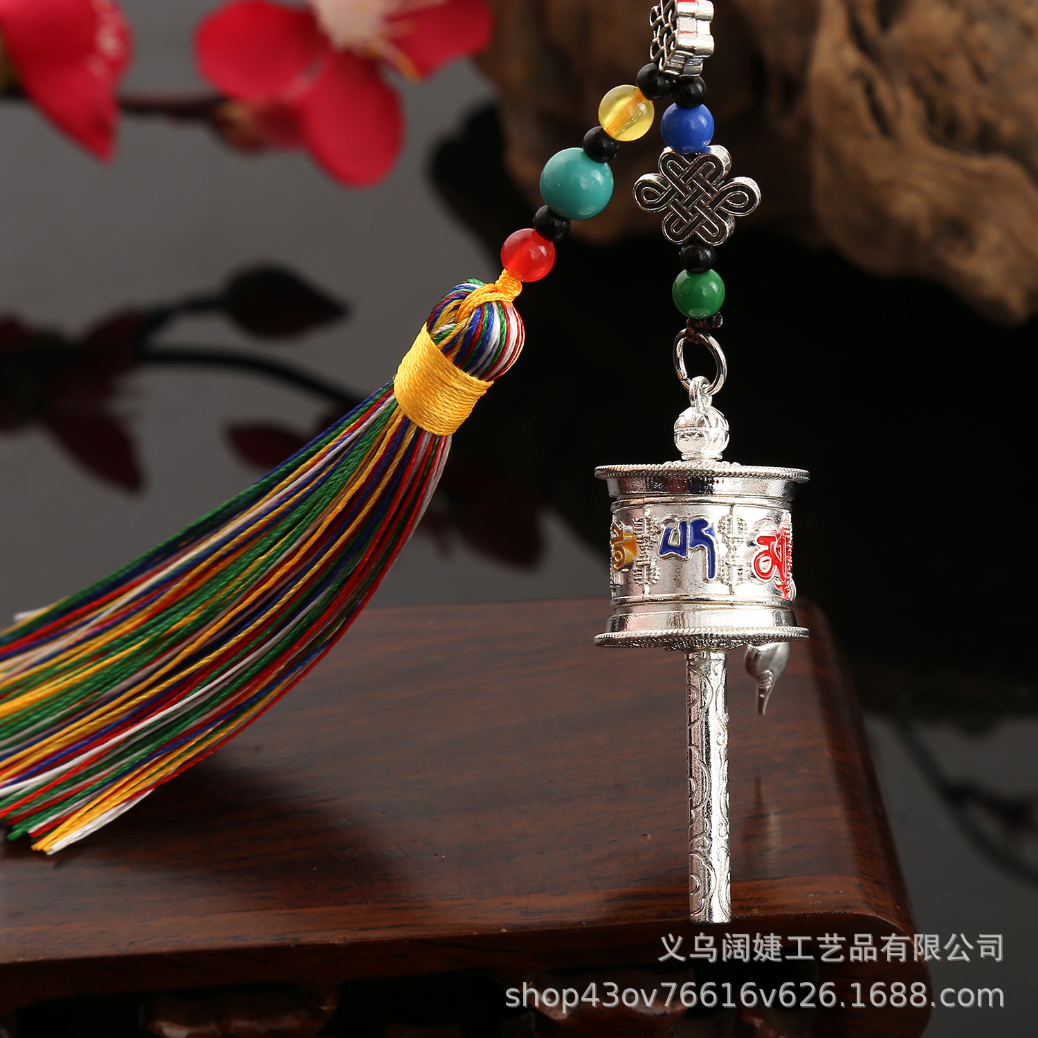 Creative hand-cranking prayer wheel color pendant package, six-character mantra, leng Yan mantra, five-color flowing mustache car pendant wholesale pic 13
