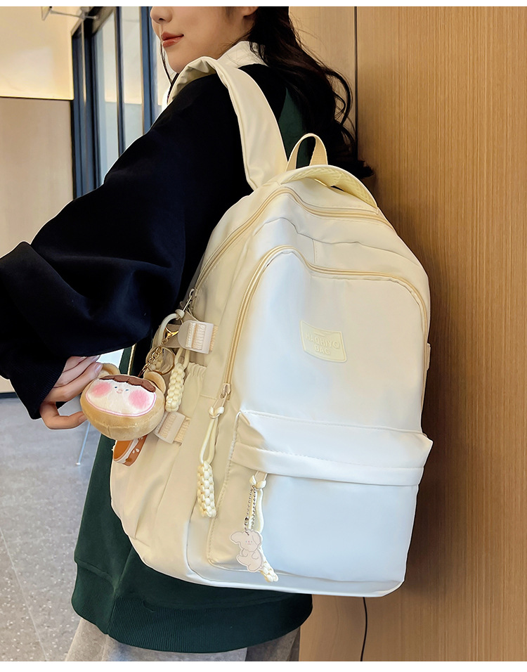 高颜值纯色书包女大学生日系简约双肩 包韩版初高中生大容量背包详情17