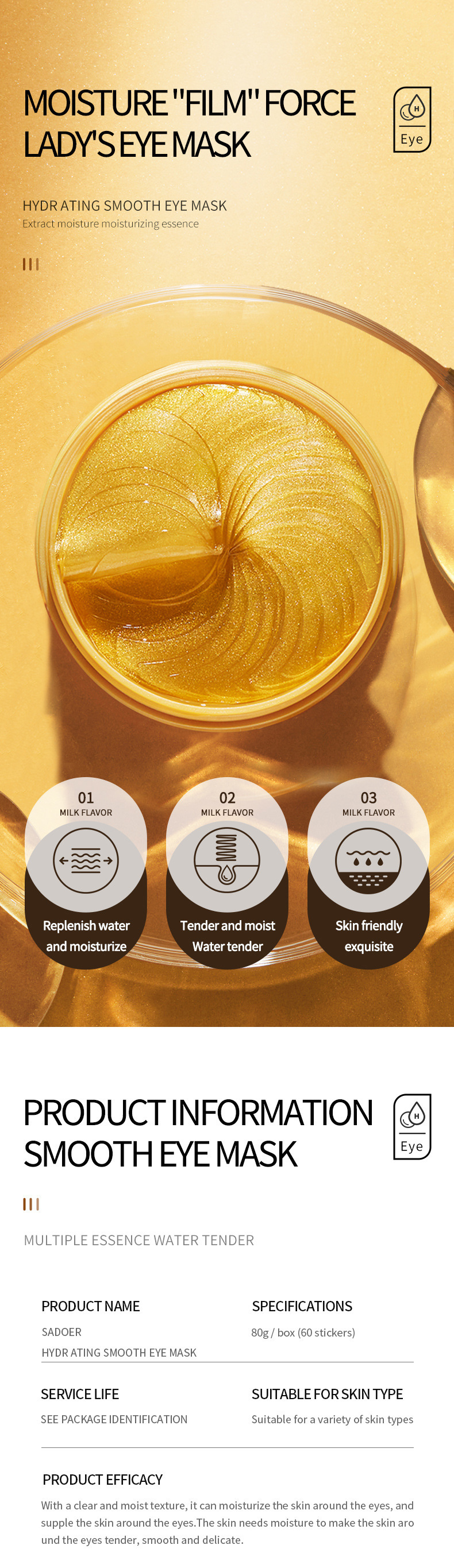 Cross-border export live wholesale of SADOER hydrating, moisturizing and nourishing eye care products in full English eye mask boxes pic 2