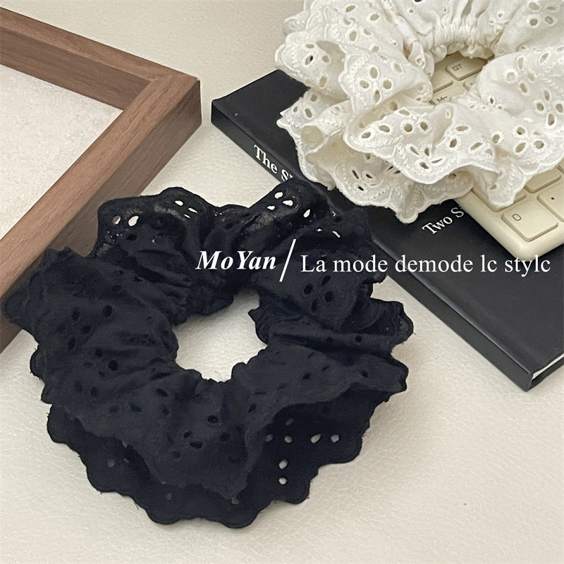 French retro atmosphere lace large intestine hair tie, popular embroidery with hollowed-out patterns and ruffled edges, hair accessory and hair band pic 8