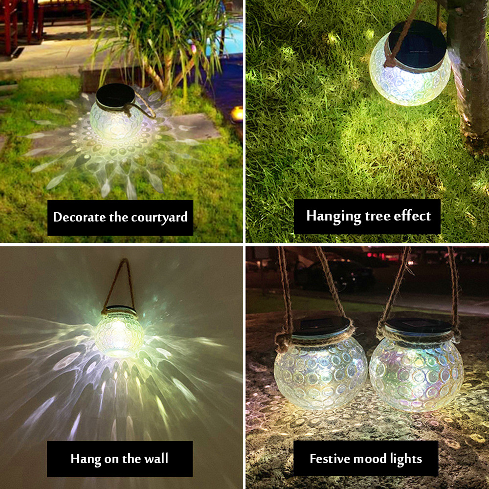 led solar glass lights, cross-border Mason can lights, outdoor courtyard decorative light and shadow hanging lights, solar lights pic 7