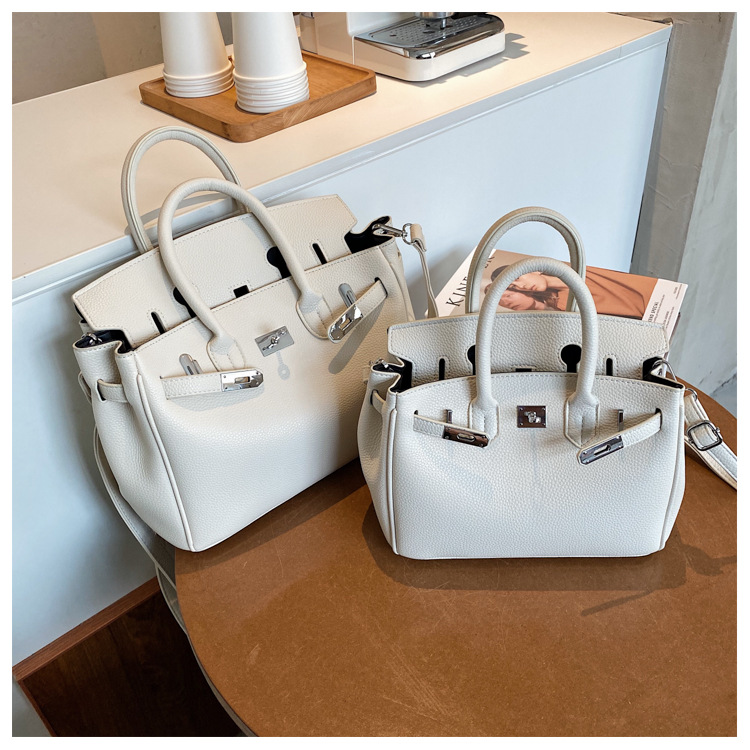 Lychee pattern platinum bag 2021 new style Kelly bag for brides, wedding bags and women, large capacity hand-held bag, shoulder crossbody, soft surface pic 48