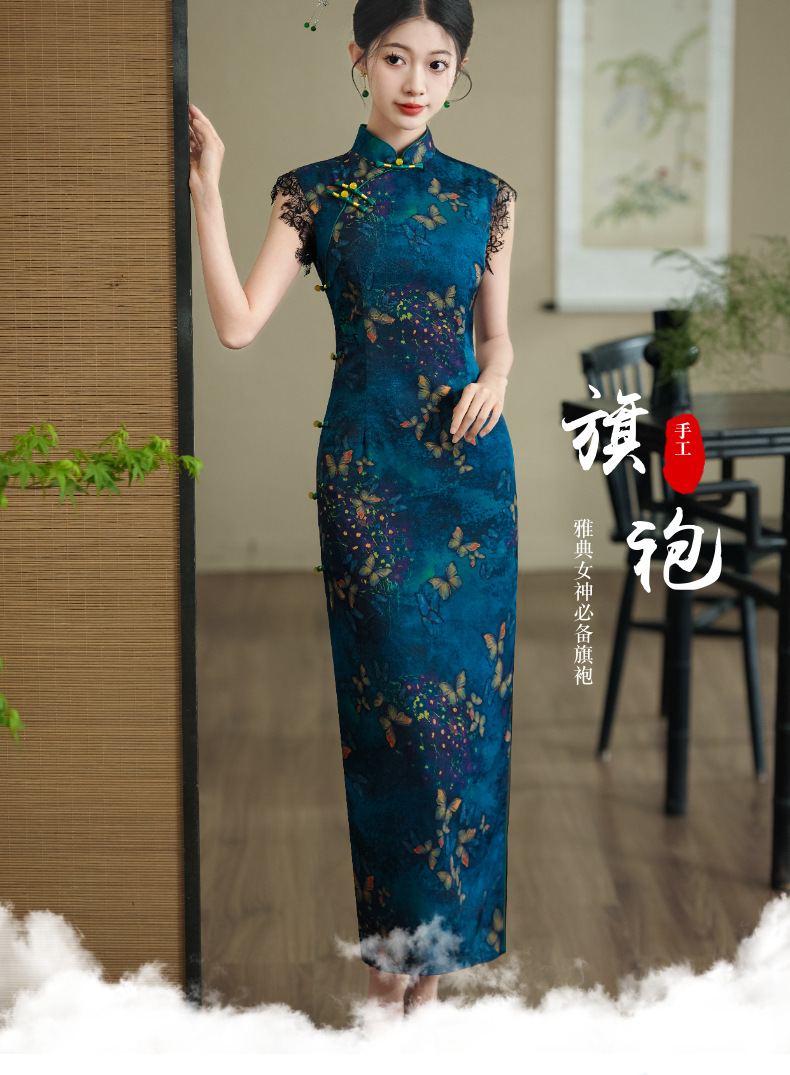 The new Spring/Summer 2024 Xiangyunsi long sleeveless cheongsam is a high-end, elegant, slimming and retro Chinese dress pic 1