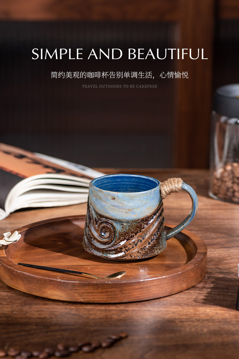 Japanese-style retro spiral hemp rope creative ceramic cups, office mugs, water cups, afternoon tea cups, coarse earthenware coffee cups pic 9