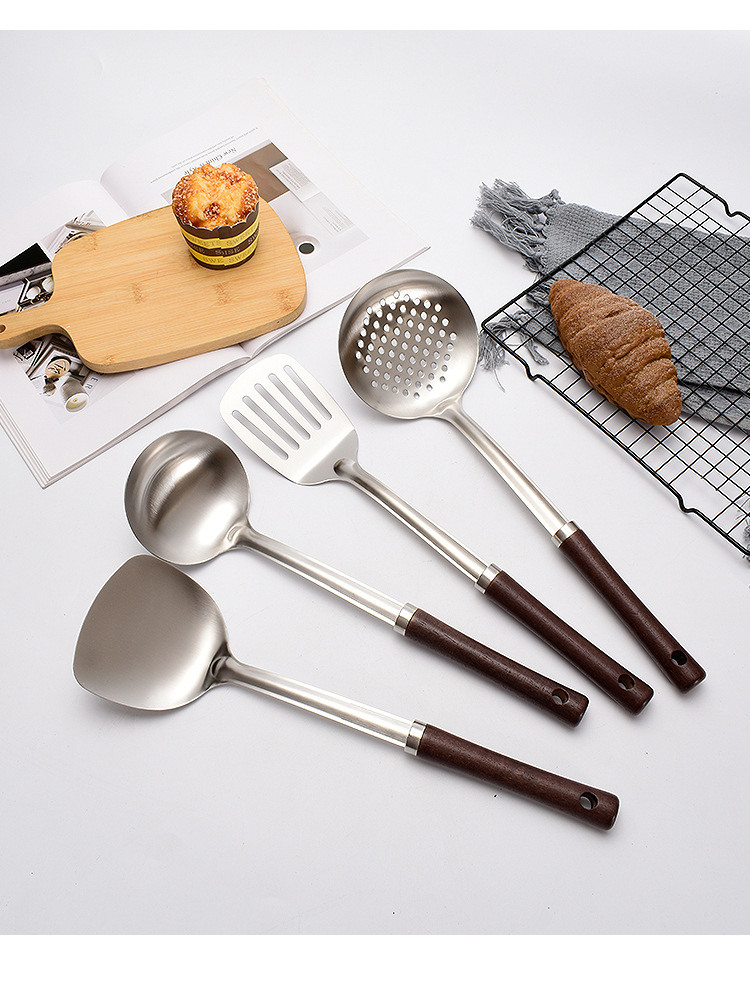 不锈钢锅铲套装防烫木柄炒菜铲子家用汤勺漏勺厨房用品厂家直销详情13