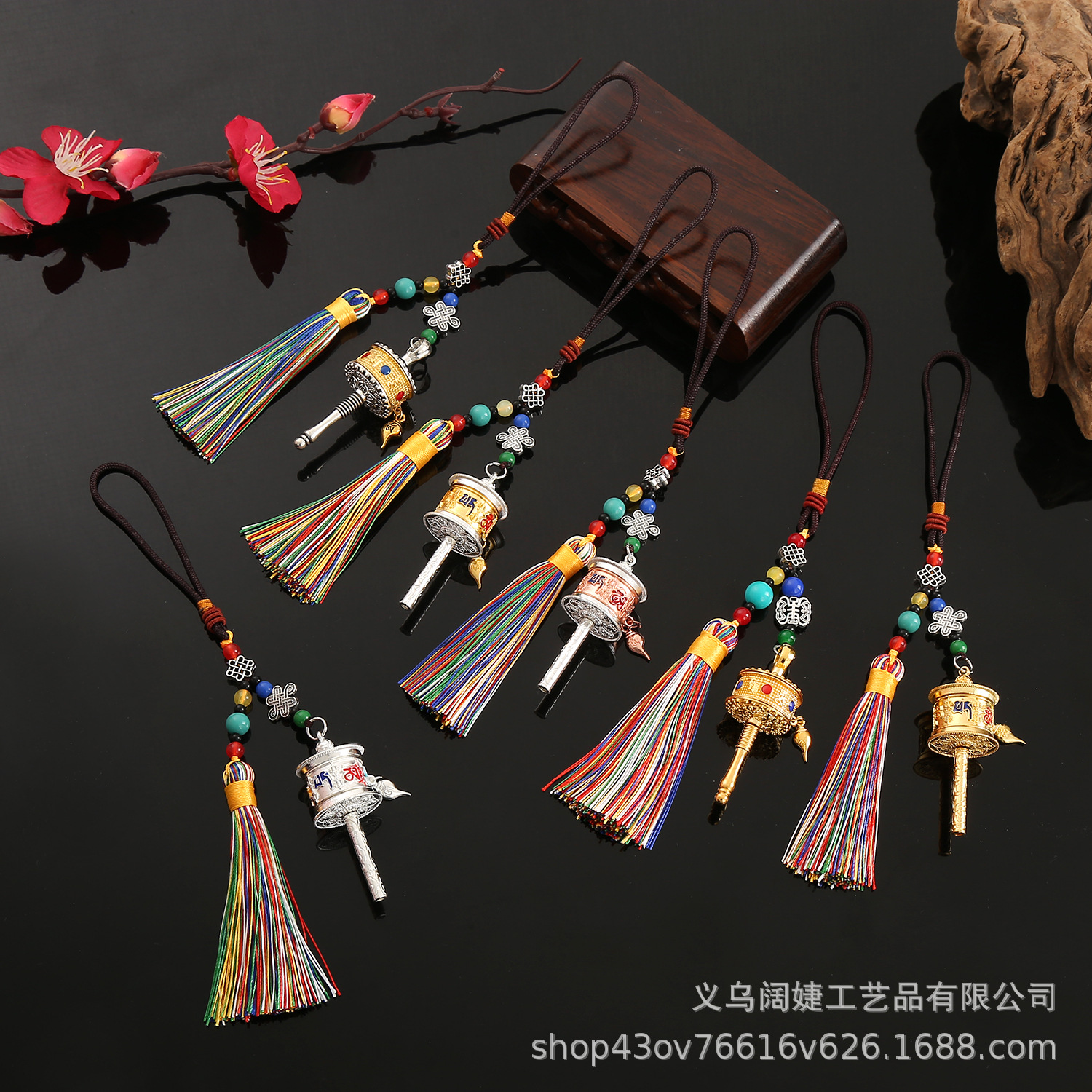 Creative hand-cranking prayer wheel color pendant package, six-character mantra, leng Yan mantra, five-color flowing mustache car pendant wholesale pic 3