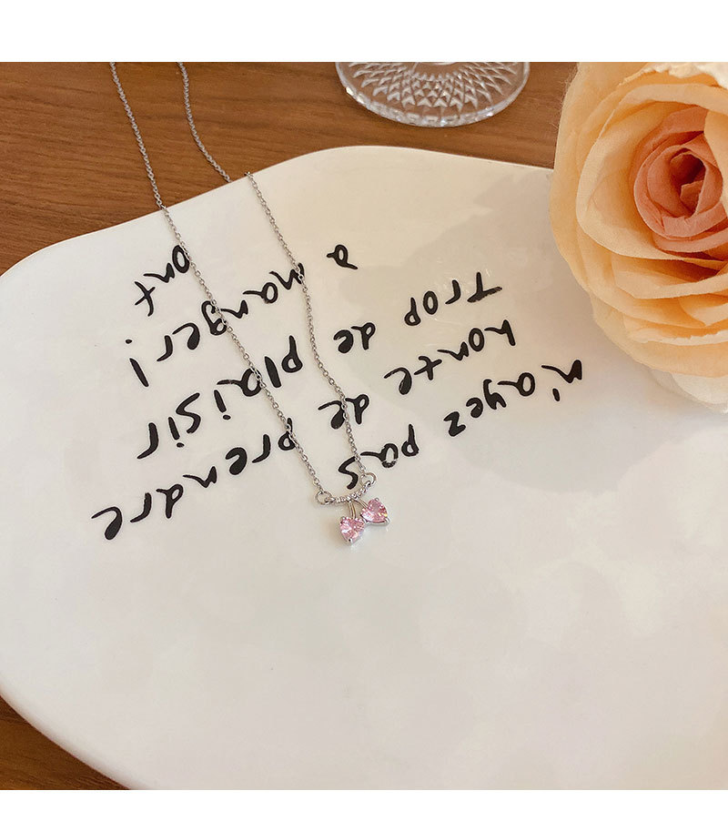 粉色锆石小樱桃项链女甜美小众设计高级感钛钢锁骨链百搭气质配饰详情15