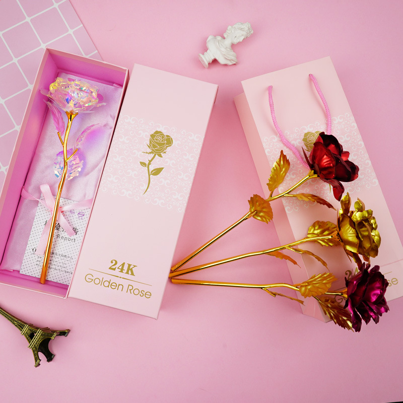 情人节24K彩金金箔玫瑰康乃馨 圣诞节玫瑰带礼盒活动赠品批发母亲节礼品详情12