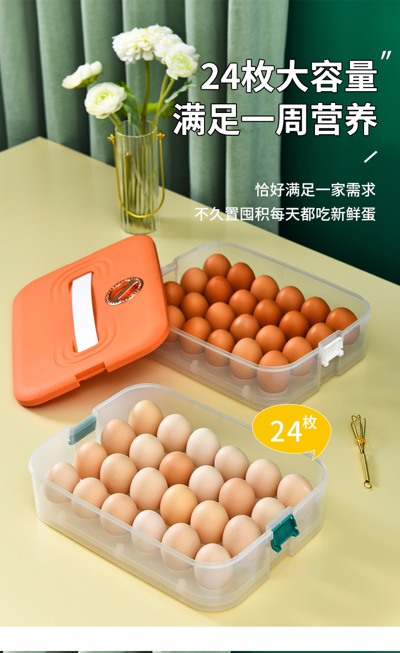 Portable household refrigerator egg box, 24 pieces, duck egg preservation box, multi-functional plastic storage box with snap-on pic 3