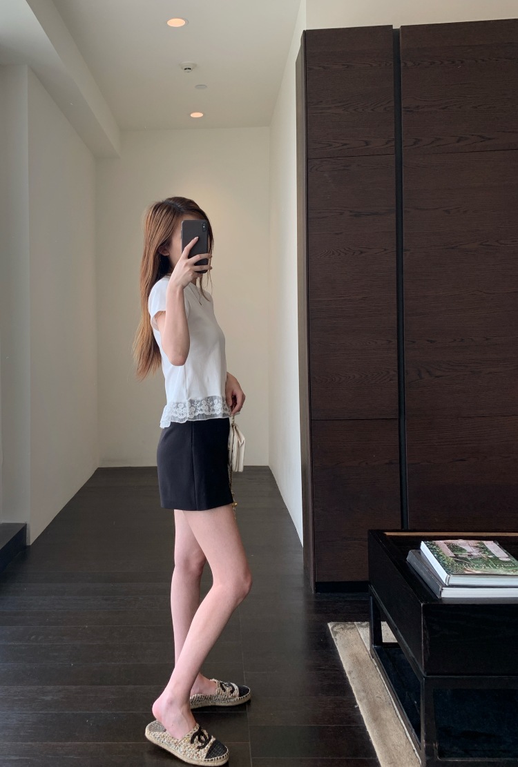 A13512甜美少女感 设计感下摆蕾丝花边拼接显瘦短袖T恤女春夏新详情14