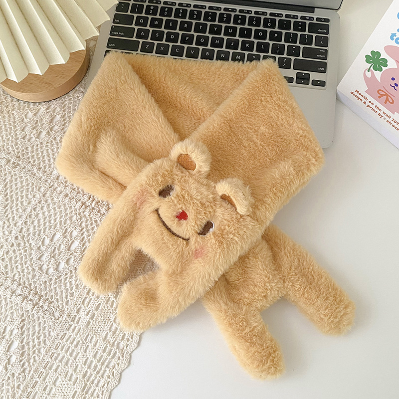 手套冬季女可爱卡通黄色小熊毛绒翻盖骑行学生保暖加绒加厚围巾详情15