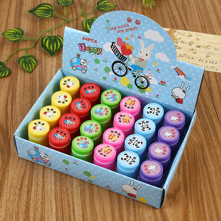 24pcs卡通儿童圆形橡胶塑料盖章 老师评价标语文具礼品详情2