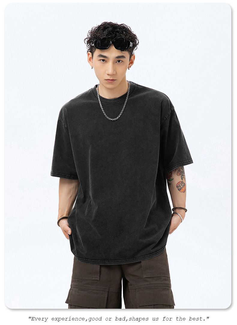 270g重磅复古水洗纯棉基础款短袖T恤男宽松夏季新款情侣美式体恤详情7