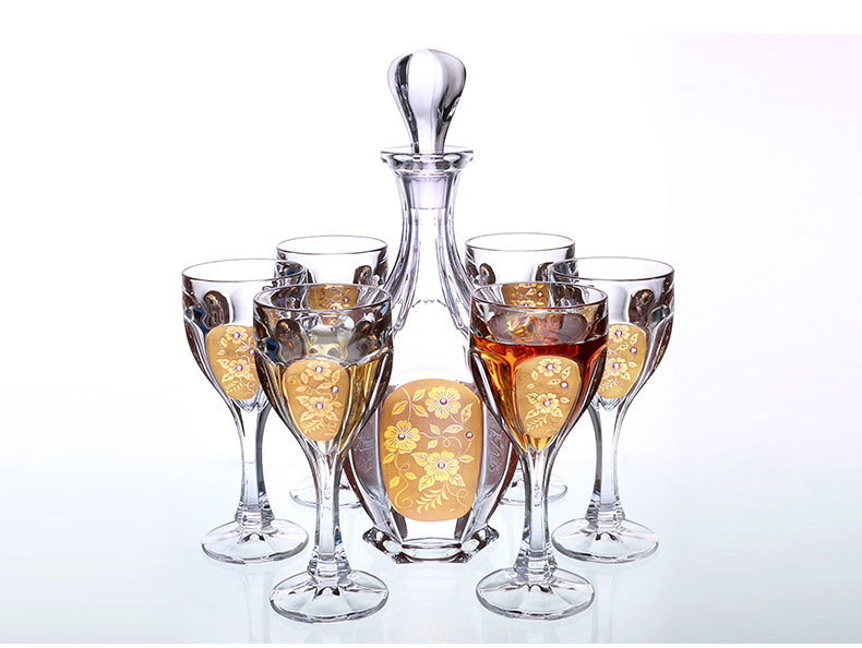 Czekh crystal champagne whisky diamond, a set of wine glasses with gold plating and diamonds pic 13