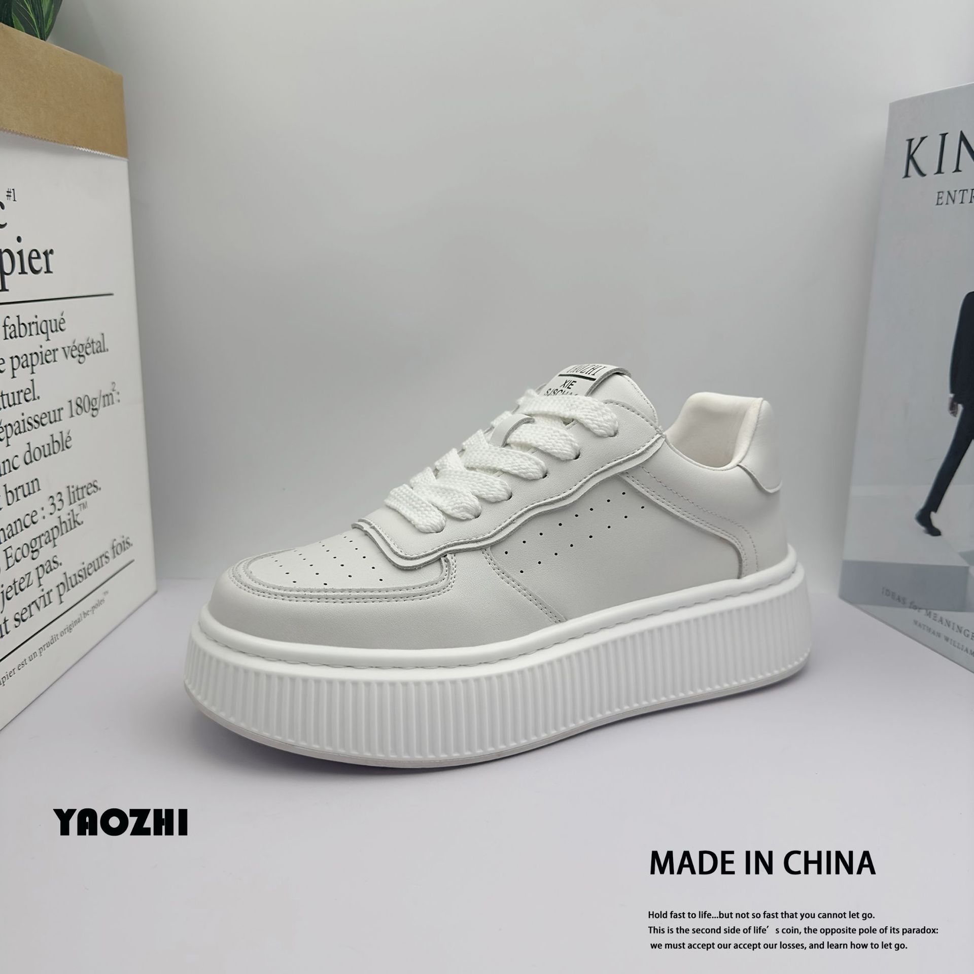 厚底小白鞋男休闲百搭增高2024新款板鞋纯色简约透气白色鞋子详情1