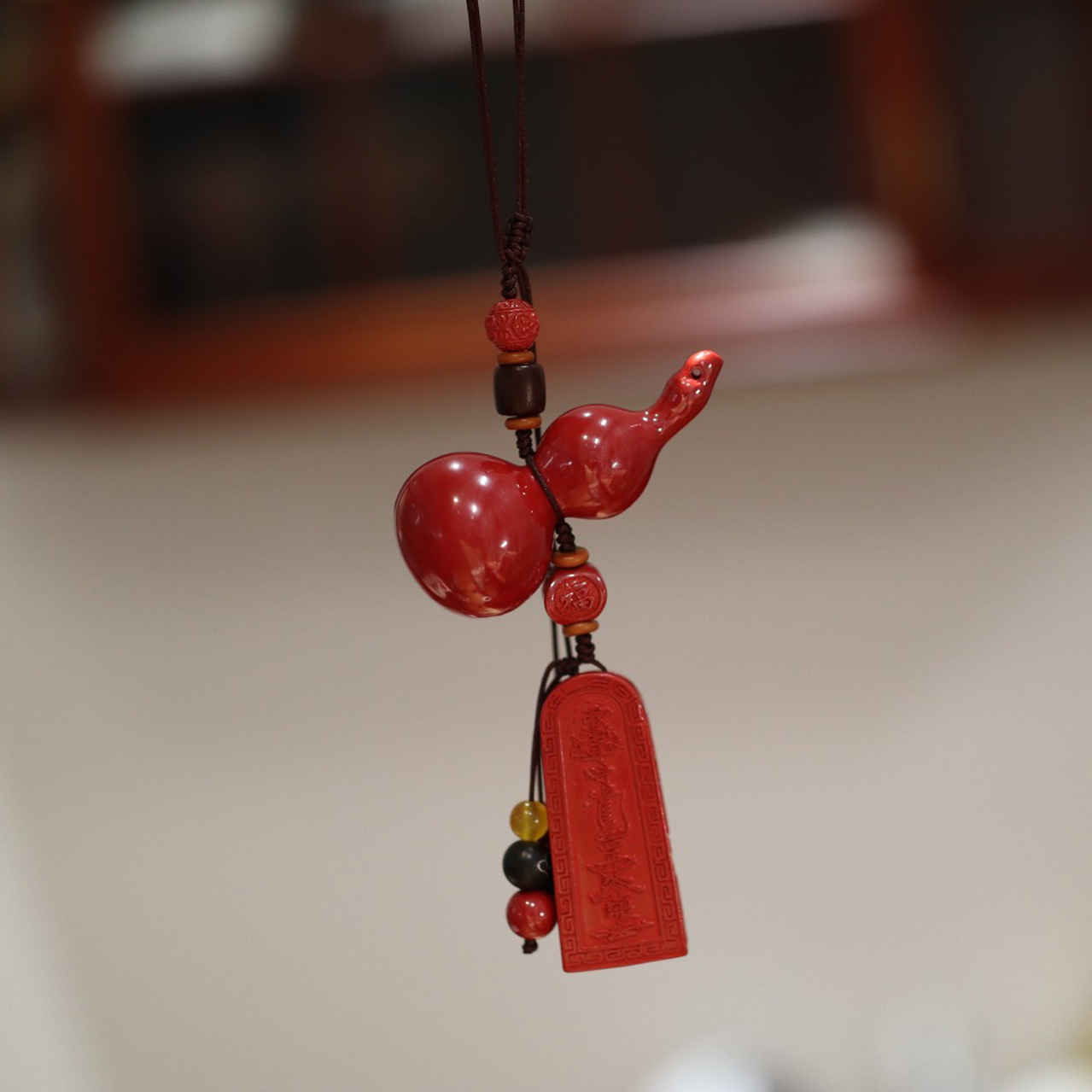 Wholesale of Chinese-style entry and exit peace Emperor sand and cinnabar Fortune gourd car pendants, keys, rearview mirror ornaments pic 13
