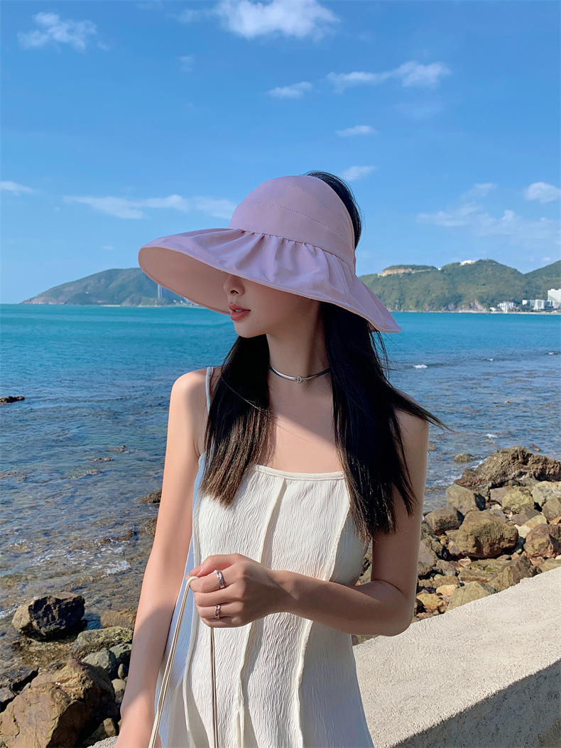 遮阳帽子女士夏季大沿防晒空顶帽户外可折叠运动防紫外线渔夫帽潮详情7