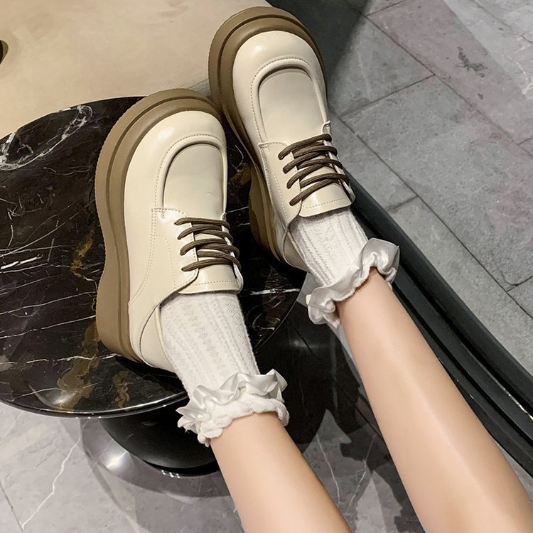 韩版简约休闲乐福鞋女2022秋季新款英伦风厚底单鞋时尚系带小皮鞋详情31