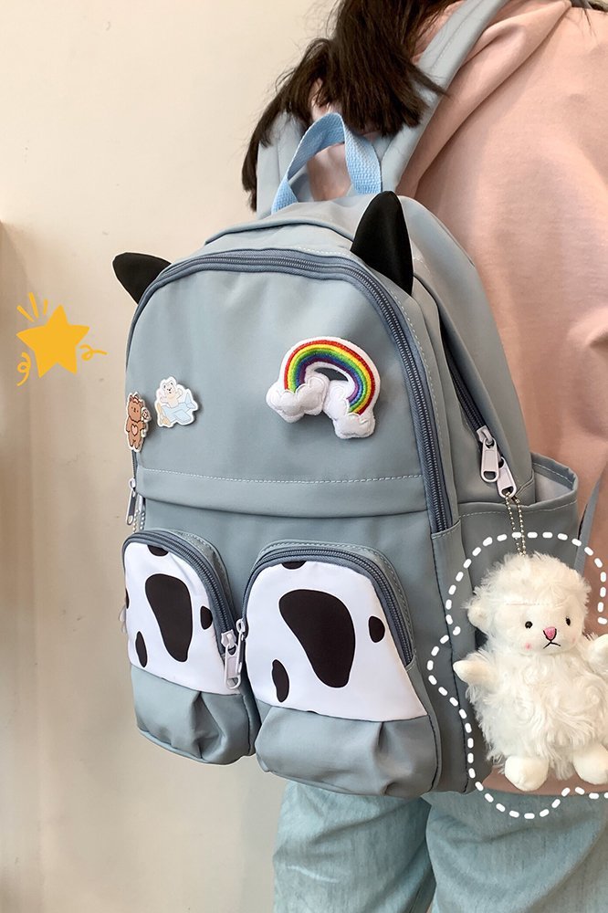 Japanese-style ins campus school style, fresh and cute, cute cow with earbuds, soft girl schoolbag, funny student backpack pic 42