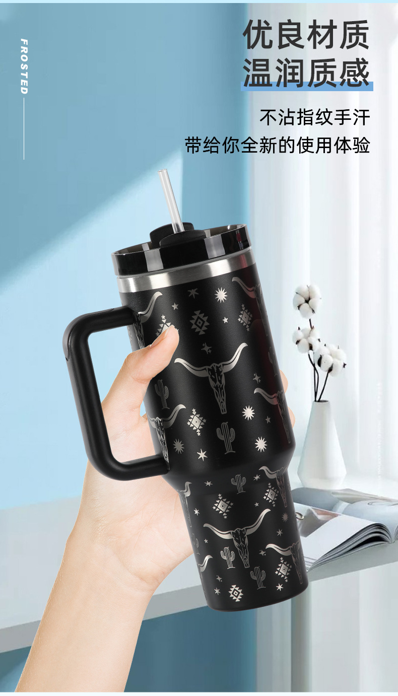 二代激光牛头印花保温杯商务男士大容量保温水杯不锈钢手柄汽车杯详情4