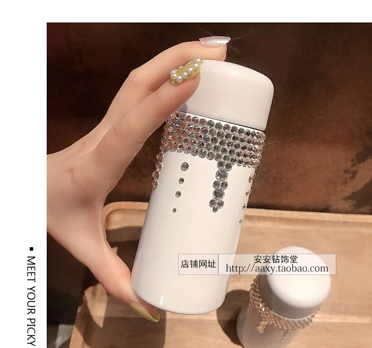 Mini insulated cup with water diamond, cute and small pocket, portable water cup with diamond inlaid personality, 150ml, lightweight stainless steel for women pic 8