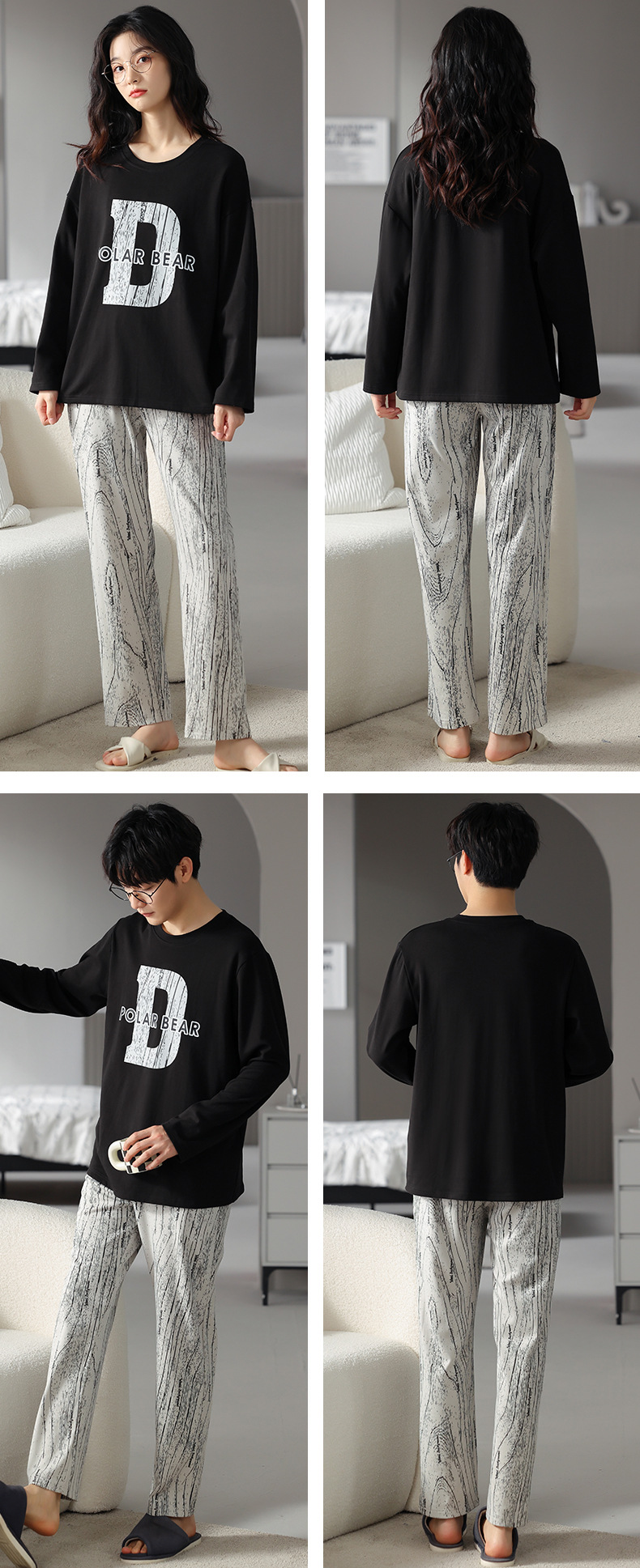 品牌情侣睡衣女长袖纯棉冬季新款韩版男士大码秋冬全棉家居服套装详情41