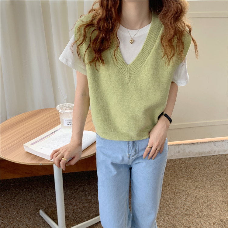 新款春秋女装洋气宽松显瘦V领毛衣外穿鹅黄色针织马甲背心详情11