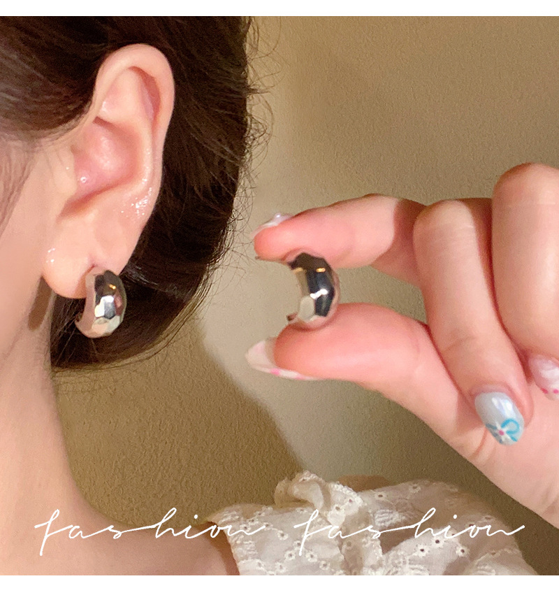 European and American niche matte metal brushed and cut silver earrings, trendy and individualistic, irregular stud earrings pic 10