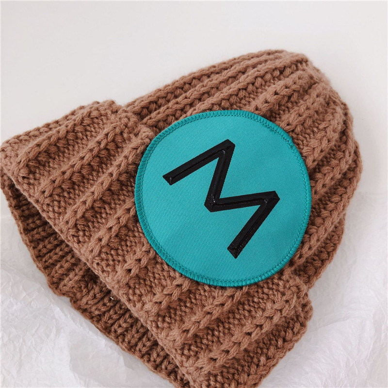 New versatile and in-stock autumn and winter tie-dyed patchwork letter monochrome warm knitted woolen caps for boys, girls, children and toddlers pic 21
