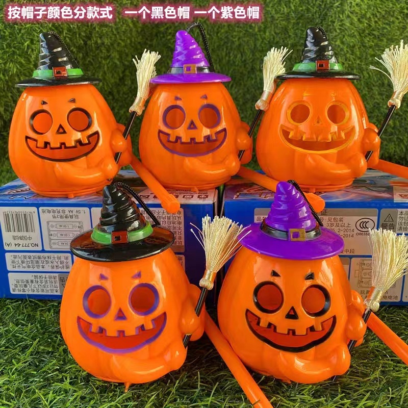 厂家直供万圣节儿童手提南瓜糖果桶声控背带扫把南瓜糖果罐礼物详情7