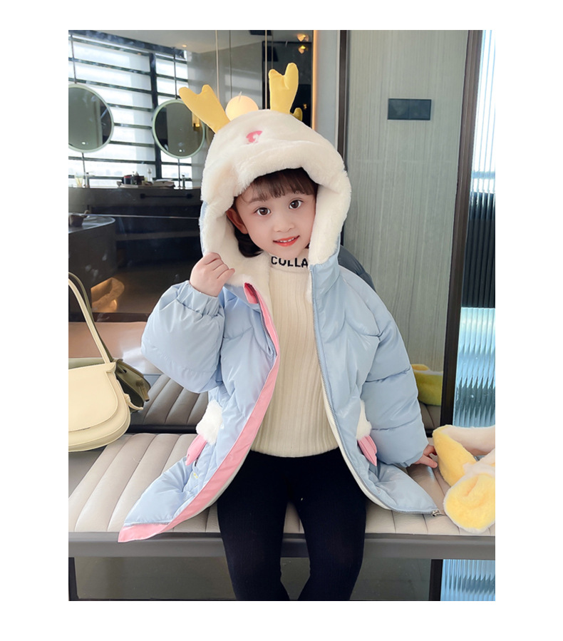 Thickened cotton-padded jacket for girls 2023, stylish deer antler cotton-padded jacket, long coat for little girls, winter cartoon cotton-padded jacket pic 20
