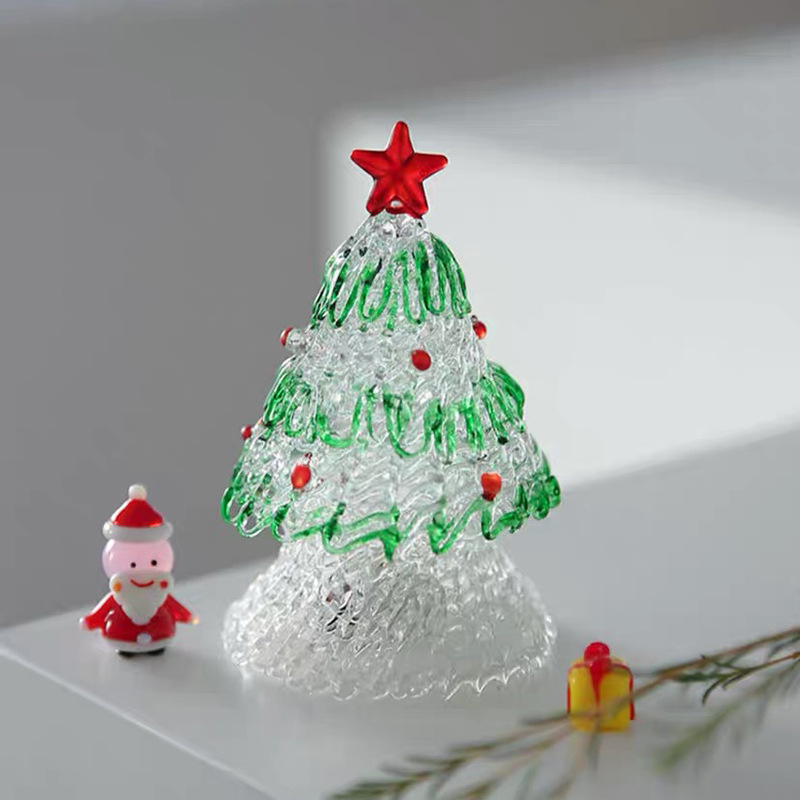 圣诞节礼物拉丝圣诞树淄博琉璃工艺品玻璃制品桌面摆件手工装饰灯详情3