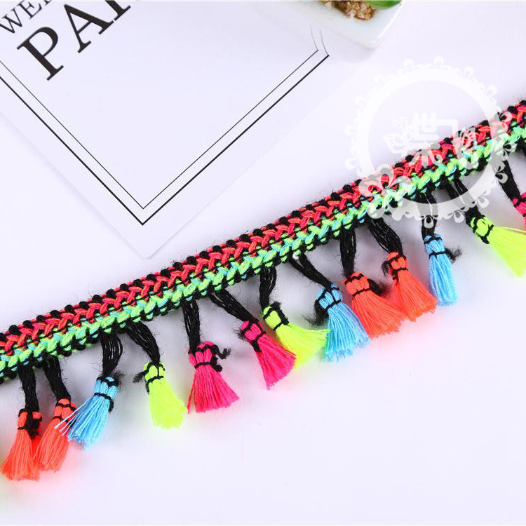 民族风蜈蚣边彩色流苏扫把花边DIY帽子围巾窗帘服装辅料花边现货织带详情13