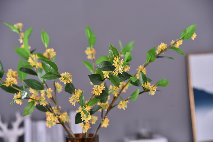 Wholesale artificial yellow osmanthus and laurel, green landscape garden artificial trees, decorative golden osmanthus leaves, home, hotel and homestay artificial flowers pic 42