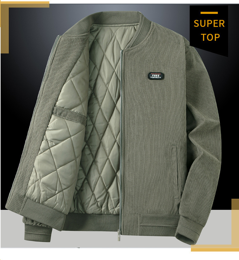 Corduroy stand-up collar jacket for men, autumn and winter business casual coat for dad, loose plus-size shirt for men, retro baseball jacket pic 18
