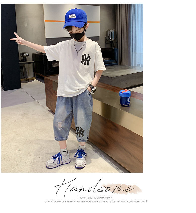童装2023新款男童夏季套装中大童男孩夏装儿童短袖字母印花两件套详情11