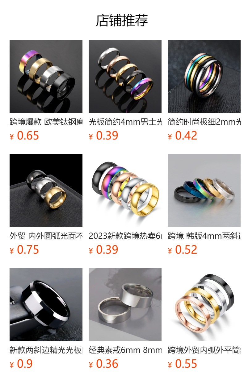 外贸欧美时尚通勤8mm两斜边拉丝不锈钢戒指简约男士戒指厂家货源详情10