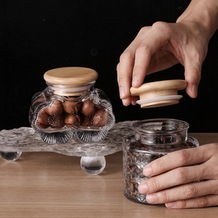 Green Classic Japanese Hammer patterned glass sealed Jar, Creative bamboo and wood tea jar, seasoning jar, storage jar, Kitchenware pic 5